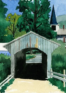 Church Street Covered Bridge, Waterville Vermont. Peter Mason watercolor prints - Picture 1 of 1