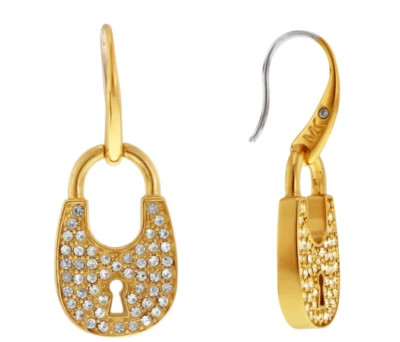 MICHAEL KORS Women's Yellow Gold Drop Earrings Crystals Rave Padlock MKJ4889710 - Image 1 of 4