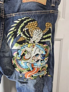Vintage Ed Hardy Jeans Men 36x32 Embrorided Eagle Skull Snake Christian Audigier - Picture 1 of 13
