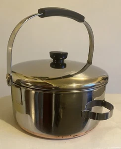 Vtg.  Revere Ware 4.5 Qt Stock Pot w/ Bail Handle Side Handle Copper Clad Patent - Picture 1 of 12