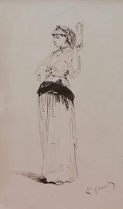 Eugène giraud French Drawing Oil Painting Costume Theatre Woman Orientalist - Picture 1 of 4