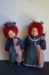 Folk Art Americana Ann and Andy 4th of July Dolls Porcelain and fabric 10 inch - Picture 1 of 9
