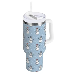 Winter Snowman Theme Stainless Steel Tumbler with Handle and Straw, Water Bot... - Picture 1 of 9