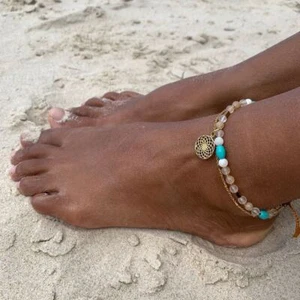 Sunflower Boho Gemstone Anklet, turquoise, citrine, mother of pearl - Imagen 1 de 2