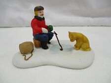 1994 Lemax Ceramic Village Piece Ice Fishing Man with Dog 3 7/8" long No Box