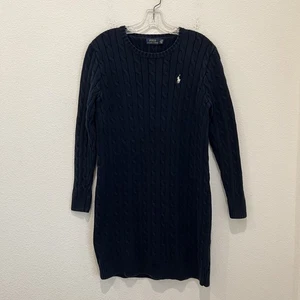 Polo Ralph Lauren Cable Knit Sweater Mini Dress Womens Sz Medium Navy Blue - Picture 1 of 15