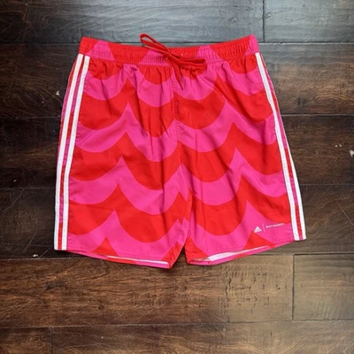 Adidas Marimekko Pantalones Cortos Rojo Rosa Onda 3 Rayas Para Hombre Grande 8” Entrepierna Forro Corte Foto 1 de 4