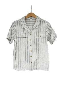DULUTH TRADING CO. Women’s Small Gray Grey Stripe Artisan Hemp Camp S/S Shirt - Picture 1 of 7