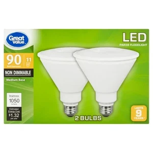 Great Value LED PAR38 Floodlight Bulbs, 11W (90W Eq), E26 Base, 2-Pack - Picture 1 of 3