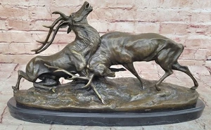 "Fighting Elk" Collectible Animal Solid Bronze Sculpture Statue By PMajdoss Gift - Picture 1 of 10