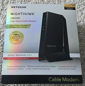 Netgear CM3000 Nighthawk DOCSIS 3.1 High-Speed Cable Modem - CM3000-100NAS - Afbeelding 1 van 8