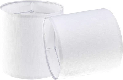 Set of 2 White Linen Fabric Drum Lampshades 10" x 10" x 7" w/ Spider Frames  New - Image 1 of 4