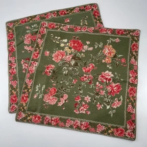 April Cornell Pillow Covers x2 Matching Florals Stripe 15" Square Reversible - Picture 1 of 8