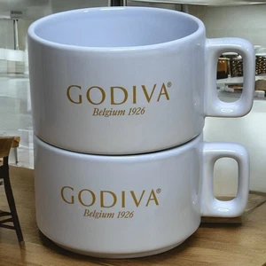 Juego de 2 tazas de café grandes Godiva Chocolates oro blanco cerámica - Imagen 1 de 10