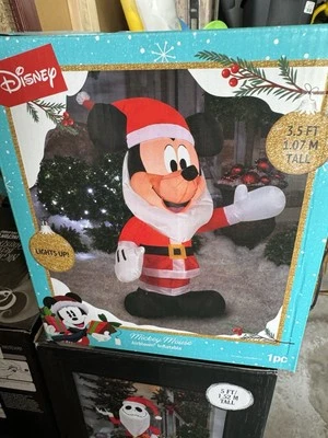 Disney 3,5 pies Iluminado Papá Noel Mickey Mouse Inflable Soplado por Aire Nuevo en Caja Foto 1 de 2