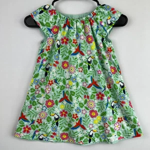 Frugi 100% Organic Cotton Girls 3T-4T Dress Tropical Birds Reversible - Picture 1 of 10