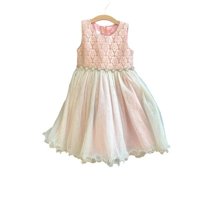 Vestido Princesa Americana Niñas 2T Rosa Marfil Encaje Tul Cuentas Flor Niña Fiesta Foto 1 de 4