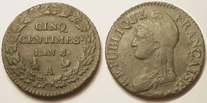 Révolution, 5 Centimes Dupré An 8/6 A Paris, TTB et Rare !! - Picture 1 of 1