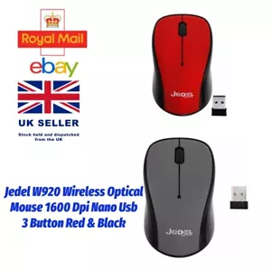 Jedel W920 Wireless Optical Mouse Nano Usb 3 Button Red & Black FREE battery - Picture 1 of 5