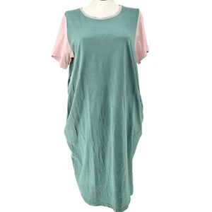 Roolee Nursing Dress Womens Size 3XL Green Pink SS Cotton Side Zippers Access - Picture 1 of 11