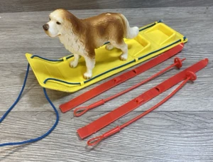 6 PC Vintage Arco Barbie 1980s Dog w/ Winter Snow Pack Sled and Skis - Picture 1 of 6