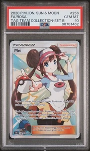 PSA 10 Gem Mint Rosa #256 (Mei) Indonesian Tag Team Full Art Sun & Moon Pokemon - Picture 1 of 2