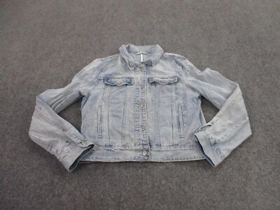 Free People Jacket Adult L Blue Denim Trucker Jean Faded Pockets Casual Womens - Image 1 of 4