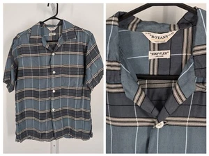 Botanik Vintage 50er 60er Stay-Flex Loopneck Satin kariert Camp Rockabilly Hemd - Bild 1 von 5