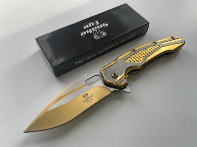 SE-5265GD Snake Eye 8" Gold Spring Assisted Folding Pocket Knife Drop Point - Image 1 of 4