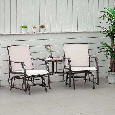 Outdoor Double Patio Rocker Glider Chairs w/Table, Backyard, Garden, Porch Deck - Image 1 of 4