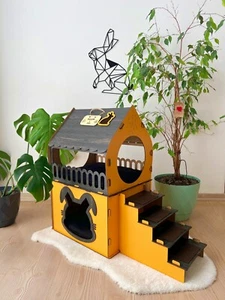 Wooden rabbit house, two storey rabbit house, for two rabbits, rabbit furniture - Picture 1 of 11