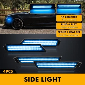 4x LED Front Rear LED Side Marker Lights Dynamic Blue For 2010-2015 Chevy Camaro - Foto 1 di 12