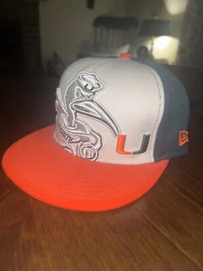 BIG LOGO Miami Hurricanes Orange & Green New Era 9Fifty NCAA FITTED 7 1/4 Hat - Picture 1 of 4