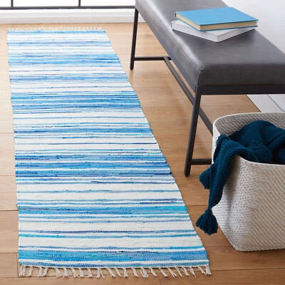 Safavieh Rag Rug IVORY / BLUE 2'-3" X 9' Runner - RAR126B-29 - Image 1 of 3