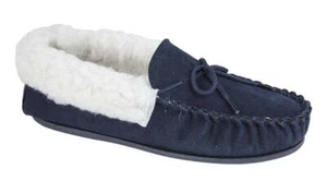 Women MOKKERS Navy Real Suede Moccasin Slipper TPR Outdoor Sole - Picture 1 of 1