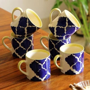 Ceramic Coffee Mugs Set & Serving Tea Cups (Set of 6, 200 ML, Blue & Yellow) - Bild 1 von 4