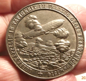 1914 ZEPPELIN'S WAR ROLE IN WW 1 BOMBING FRANCE SILVER MEDAL SHARP S-830 - Picture 1 of 4