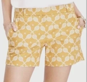 Ann Taylor Devin Fit Shorts Harvest Gold Tennis Racquet Print Women’s Size 4 - Picture 1 of 5