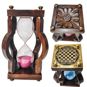 Large 30 Min Wooden Hourglass – Yellow & Blue Sand, Handmade Gift & Décor - Picture 1 of 7