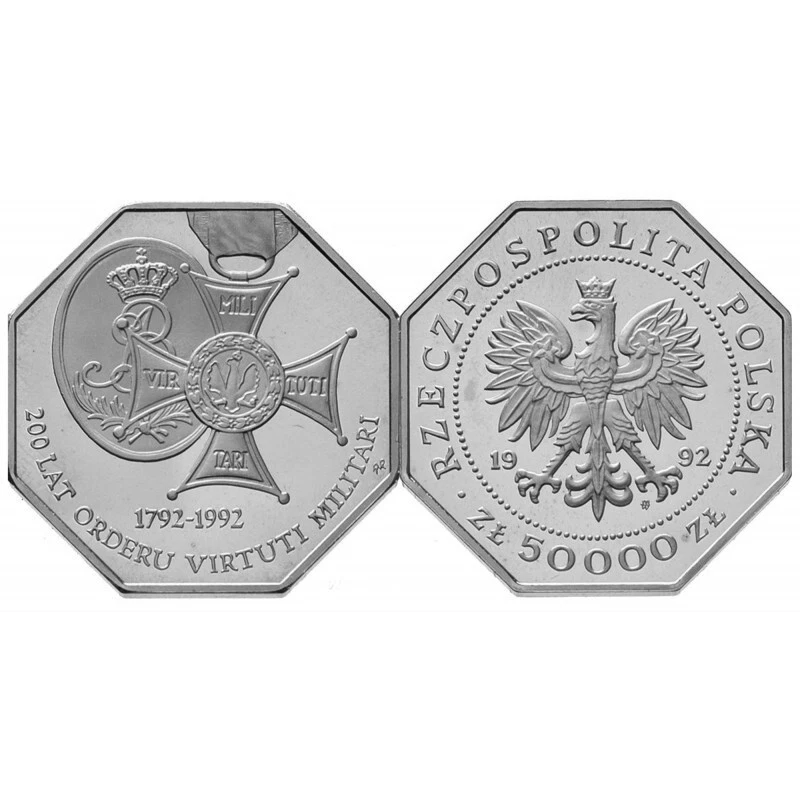 Polonia 50000 zloty virtuti militari 1992 - moneda prueba Bu 11 gramos Foto 1 de 1