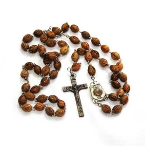 Jesus Christ Crucifix Cross Pendant Catholic Rosary Necklace Unisex Brown beads - Picture 1 of 6