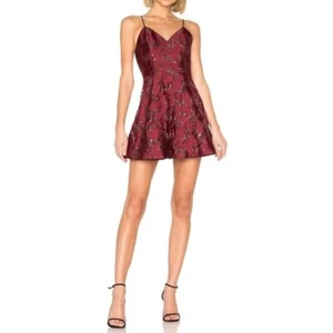 Alice + Olivia Anette Party Jacquard Metallic Pleat Mini Dress Bordeaux Red 12 - Picture 1 of 8