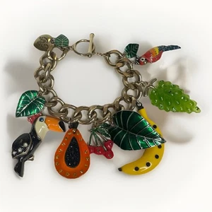 HTF Rare Vintage Betsey Johnson Tropical Rio Statement Toggle Charm Bracelet 7" - Picture 1 of 10