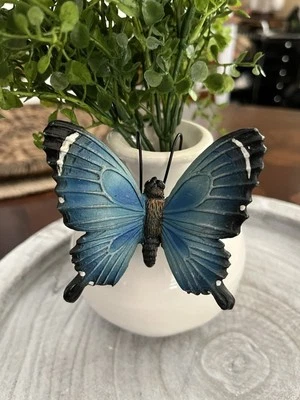 Small Blue Butterfly WHIMSICAL Garden Statue Pot Sit U58 - Image 1 of 4