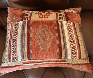 Unique Terracotta  & Multi Turkish Moroccan Kilim Style Patchwork Cushion Cover - Picture 1 of 3