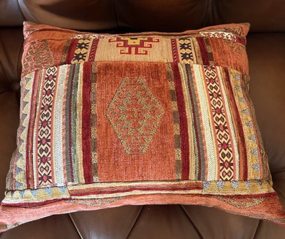 Unique Terracotta  & Multi Turkish Moroccan Kilim Style Patchwork Cushion Cover - Image 1 of 3
