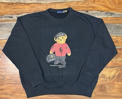 POLO RALPH LAUREN Fleece Sweatshirt CUSTOMIZED Bear Black Women’s Size XL - Image 1 of 4