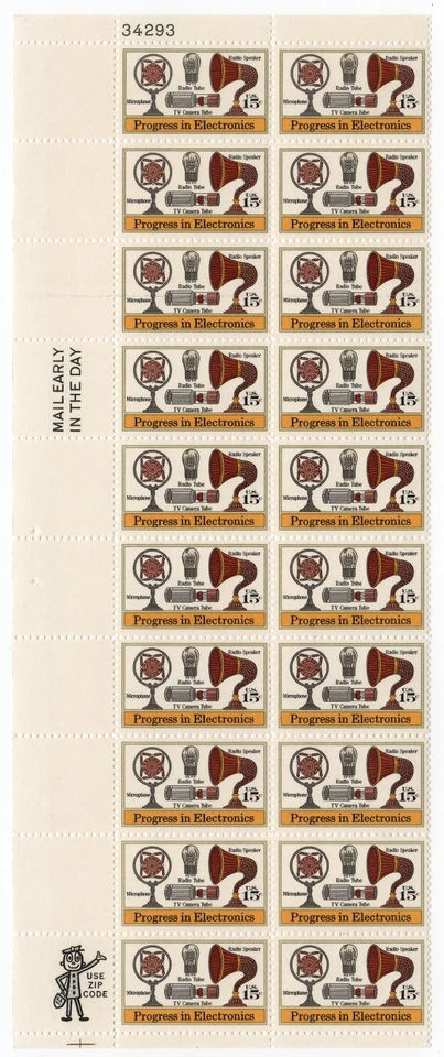 Scott #1502 Electronics Microphone Speaker Plate Block of 20 Stamps - MNH UL - Image 1 of 1