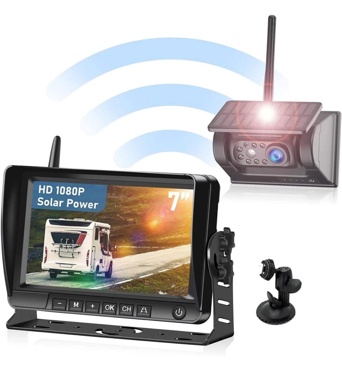 2 Magnetic Solar Wireless Backup Camera Kit With 7" HD Monitor – For Trucks, RVs, Trailers (Night Vision, Motion Alert)