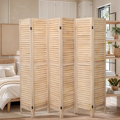 6 Panel Room Divider 5.6FT Tall Wood Folding Privacy Screen Louvered Partition - Image 1 of 4